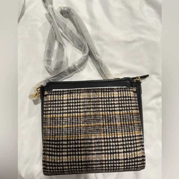 Calvin Klein Camille Daytona Crossbody Bag - Plaid and Leather with Gold Lock - Picture 2 of 4